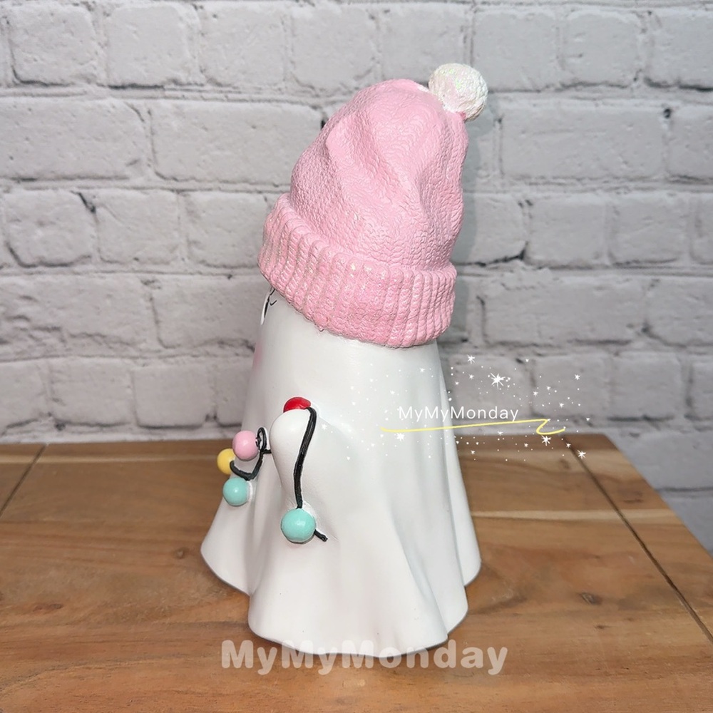 Christmas Ghost with Pink Beanie and Lights - Picture 4 of 4